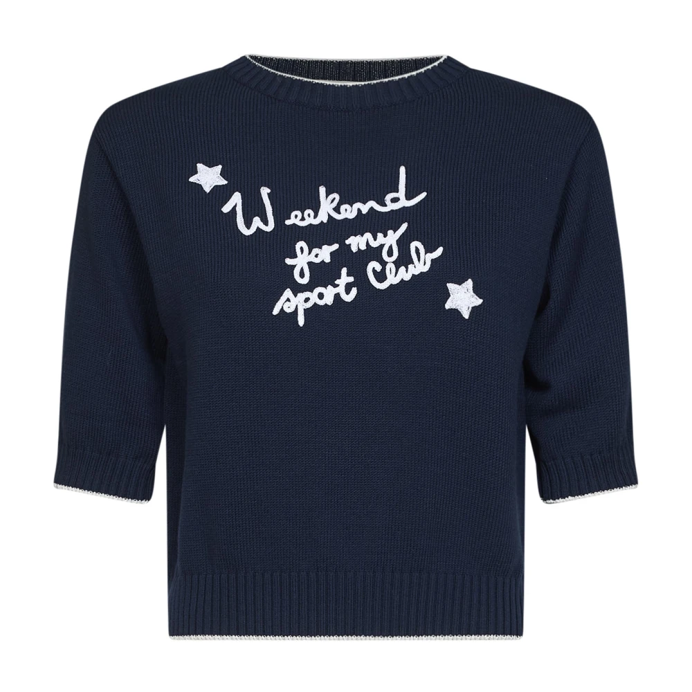 Weekend Max Mara Blue Round-Neck Knitwear, Female, L, Ricamo Weekend Jumper
