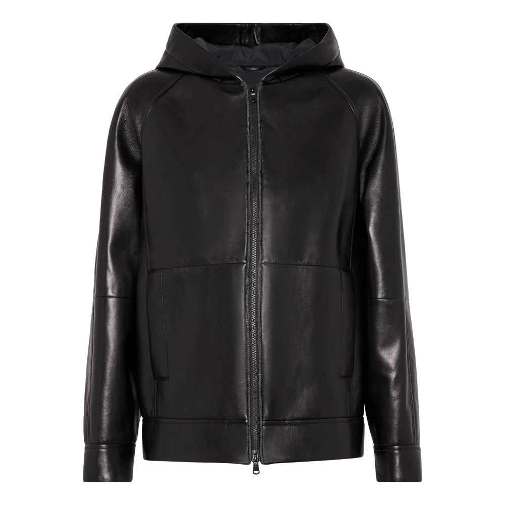 BRUNELLO CUCINELLI Zwarte leren capuchonjas Black Dames