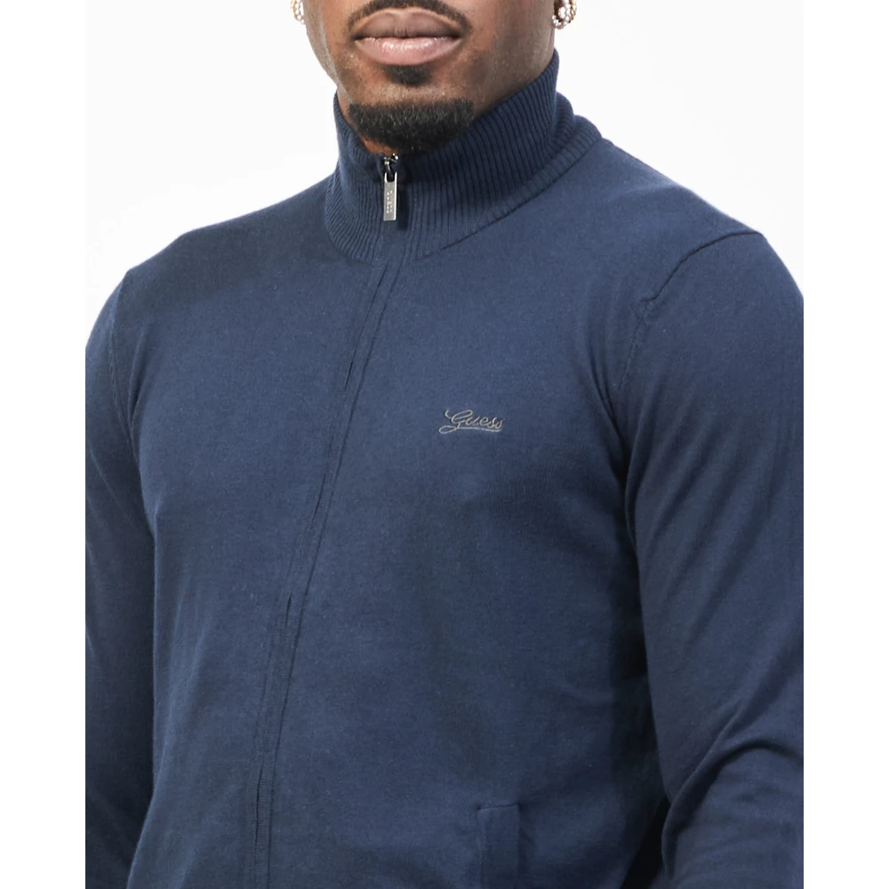 Guess Blauwe Geborduurde Sweater Fullzip Blue Heren