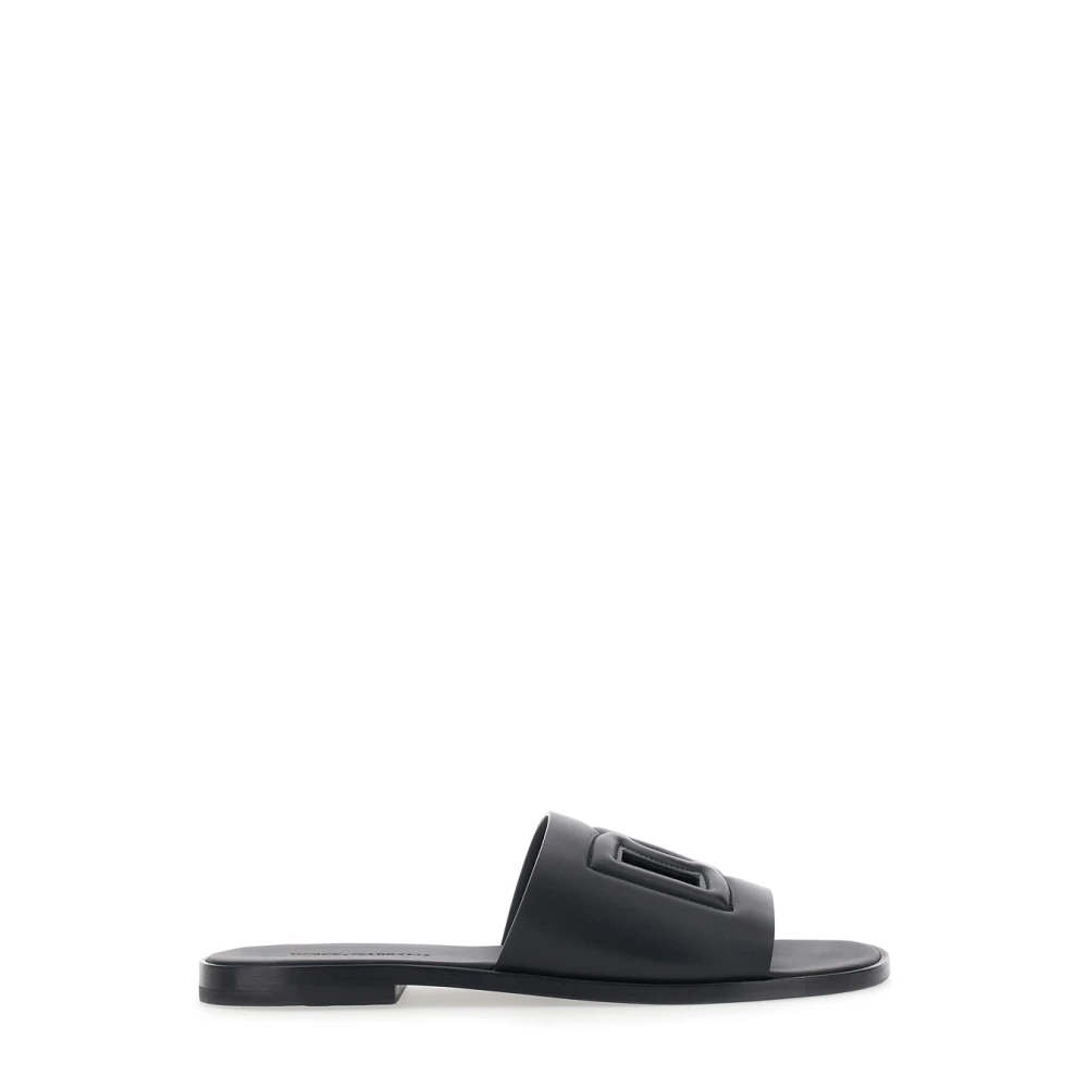 Dolce & Gabbana Men's Black Sliders, 10 Uk, Dg Cutout Pelle