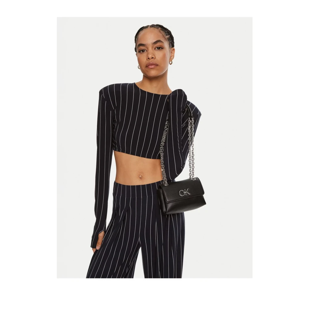 Calvin Klein Logo Schoudertas Zwart PU Leer Black Dames