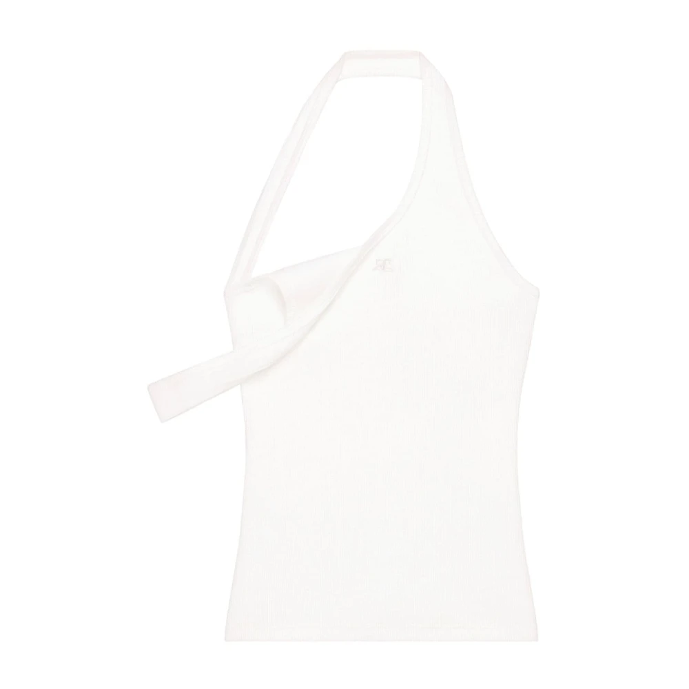 Courrèges Vit Ribbstickad Halterneck Topp White, Dam