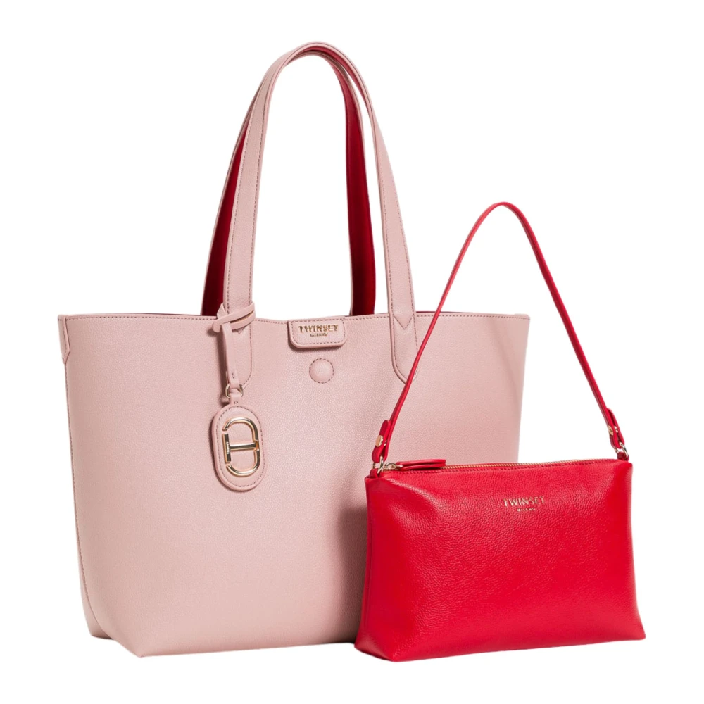 Twinset Omkeerbare leren shopper tas met bedel Pink Dames