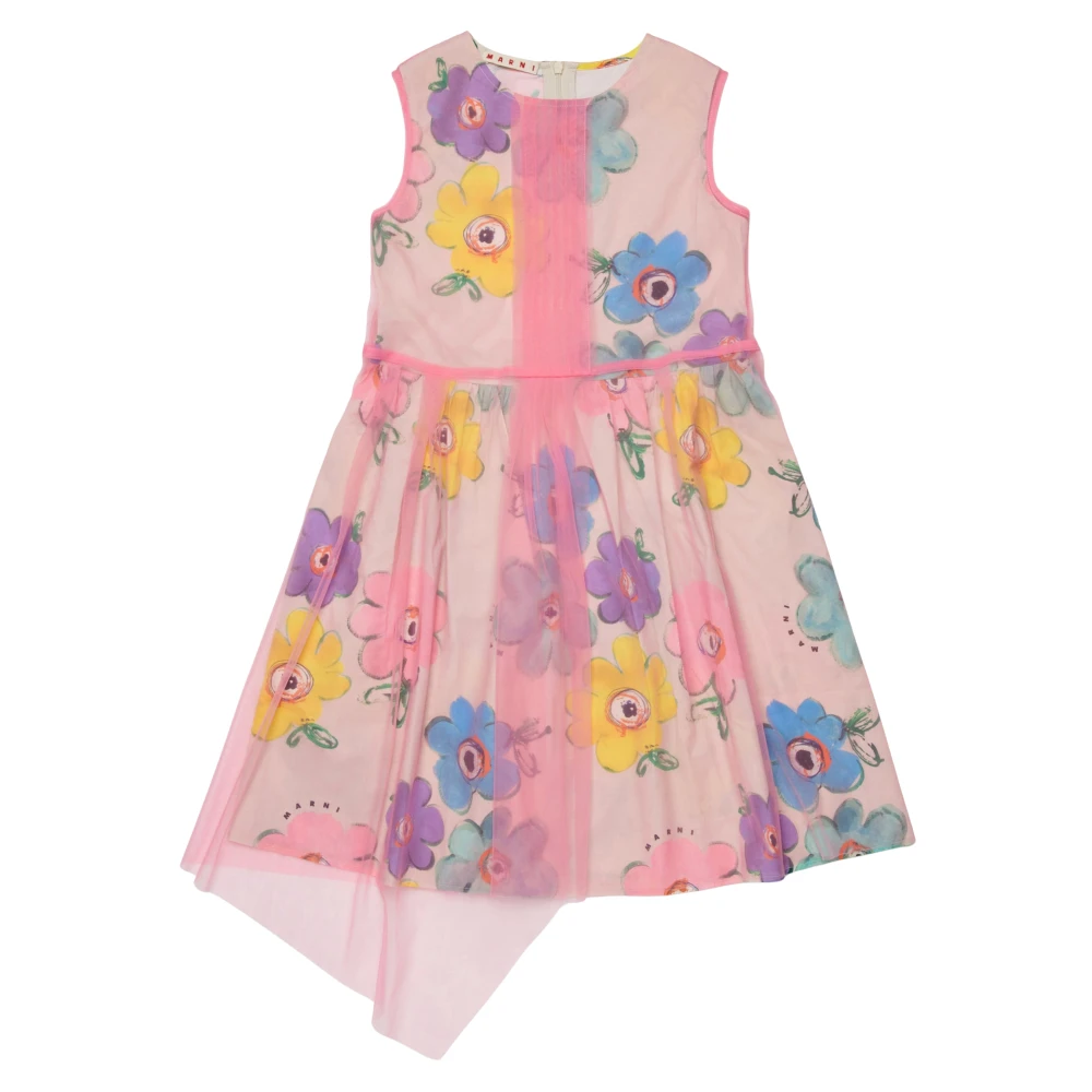 Marni Girls Pink Dresses, 12 Y, Flower Print Sleeveless Dress
