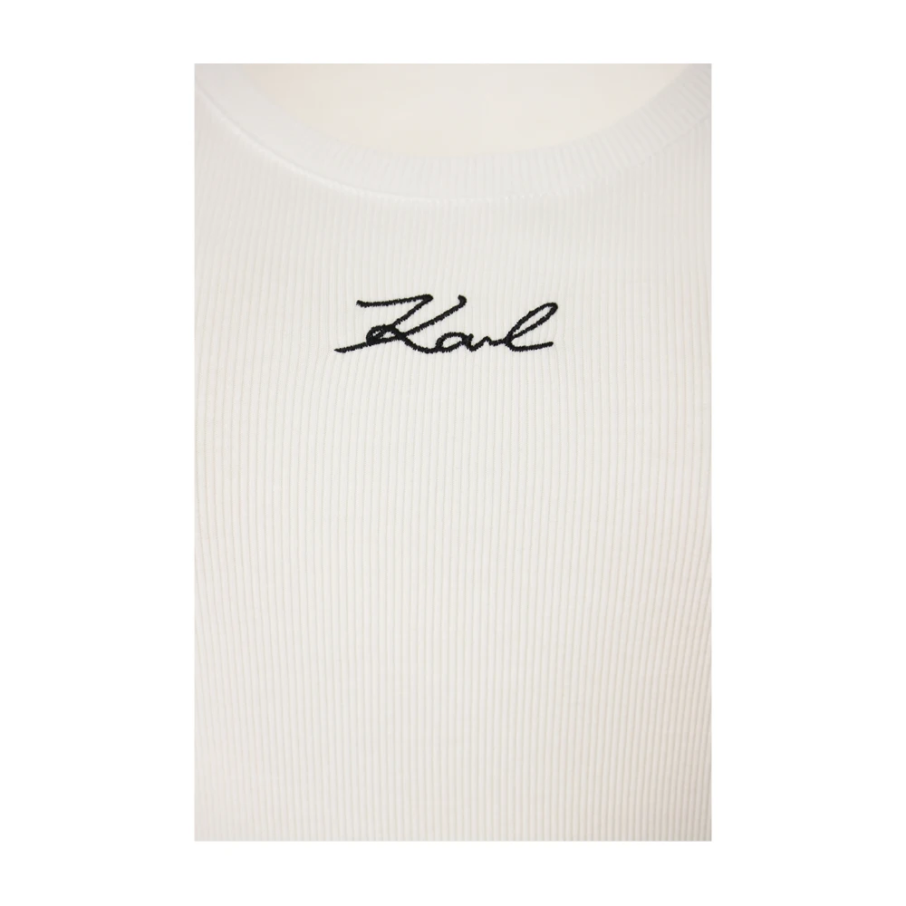 Karl Lagerfeld Rib Tank Top Wit Geborduurd White Dames