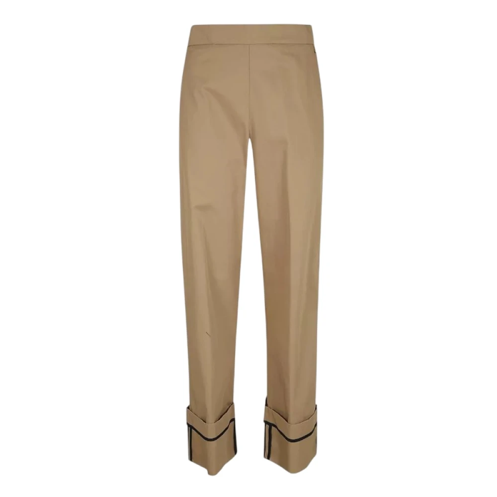 Herno Women's Beige Cropped Trousers, S, Cuffed Trousers