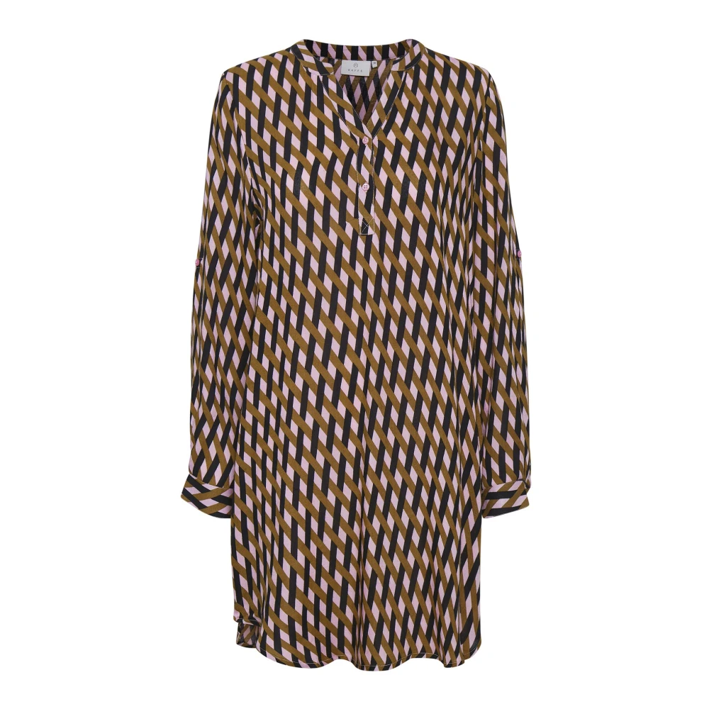 Kaffe Multicolor Short Dresses, Female, Xl, Pink Shirt Dress With Braid Print