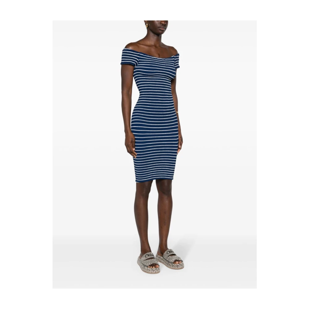 Hunza G Blauw Gestreepte Off-Shoulder Midi Jurk Blue Dames