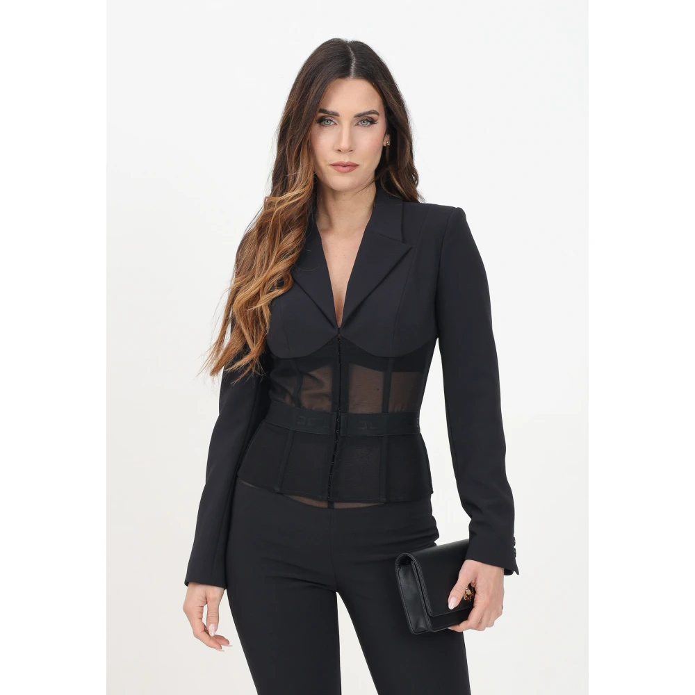 Elisabetta Franchi Zwarte Elegante Hedendaagse Jas Black Dames