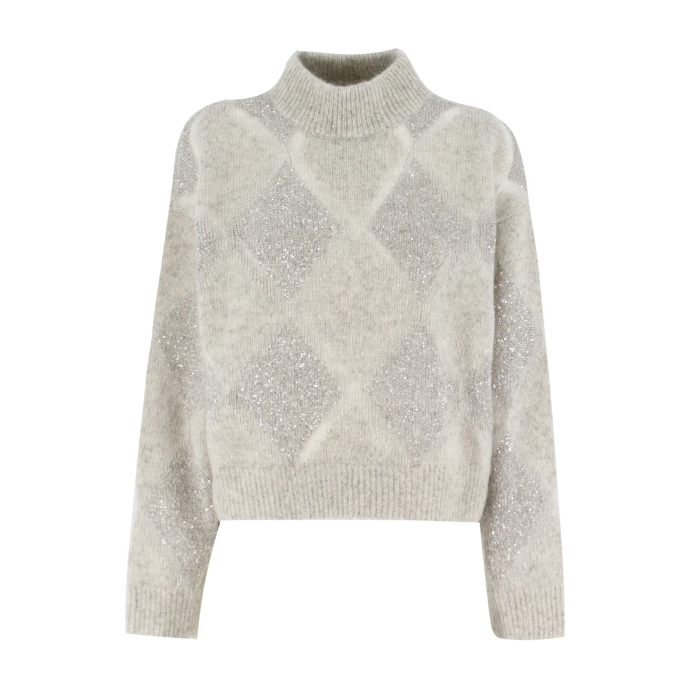 Brunello Cucinelli Women's Gray Turtlenecks, M, Luxurious Wool Turtleneck Jumper Pearl Quartz Gravel