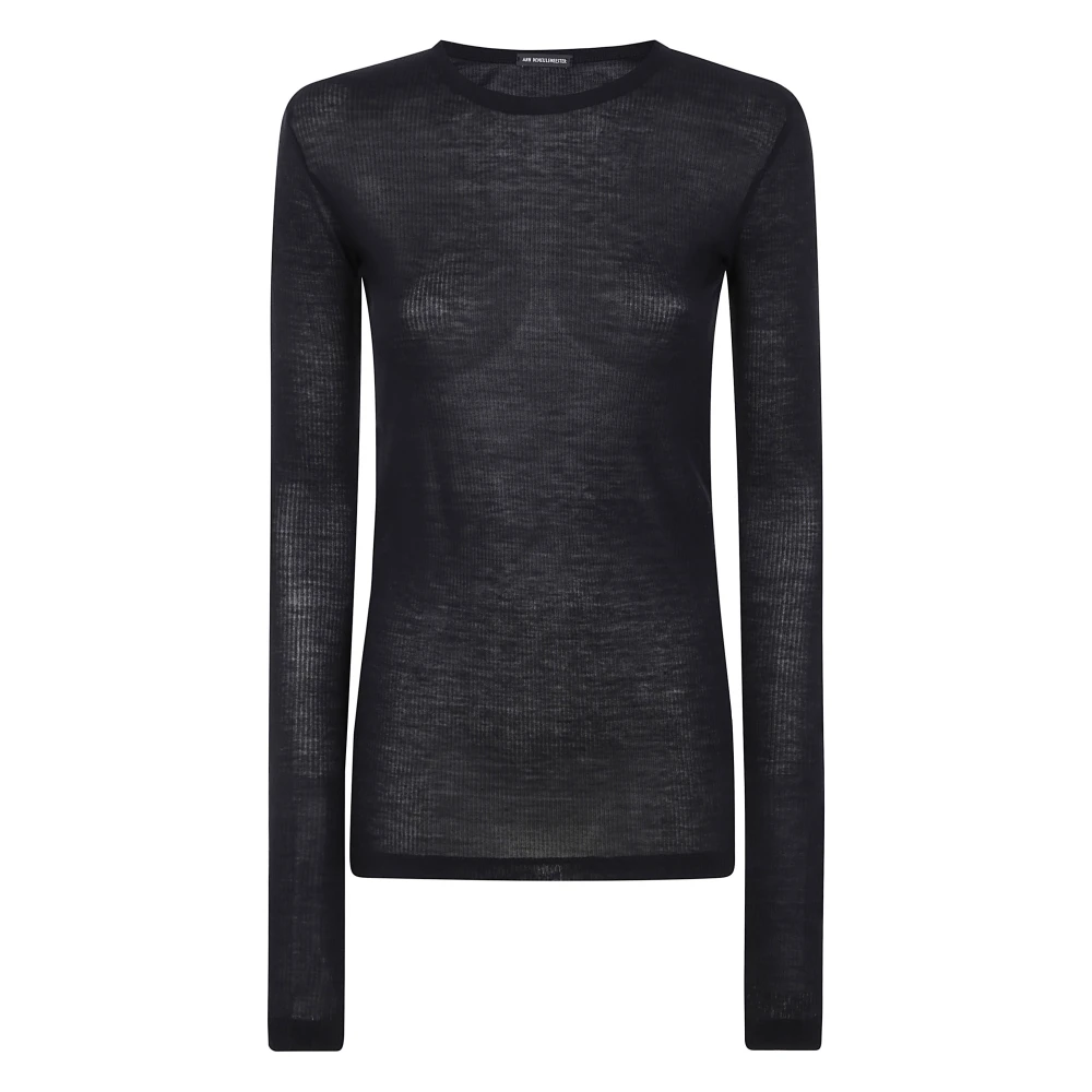 Ann Demeulemeester Slim Fit Långärmad Viskos T-shirt Black, Dam