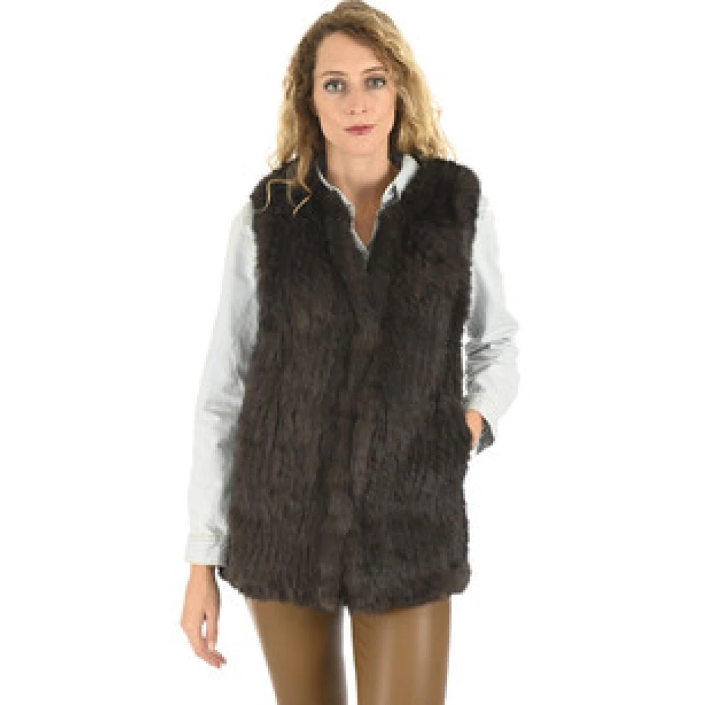La Canadienne Bruine konijnenbont gebreid vest Green Dames