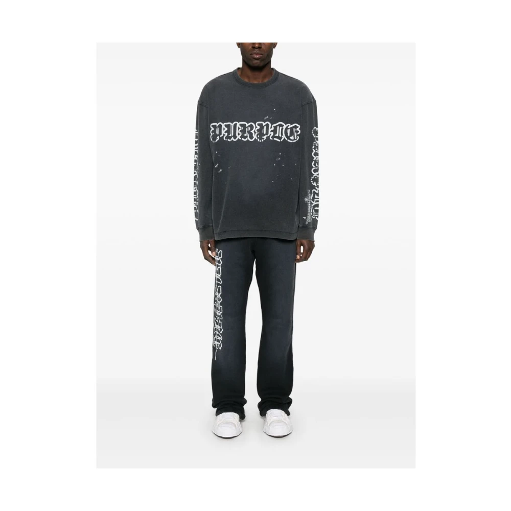 Purple Brand Zwart T-shirt met verfspatten en drop shoulder Black Heren