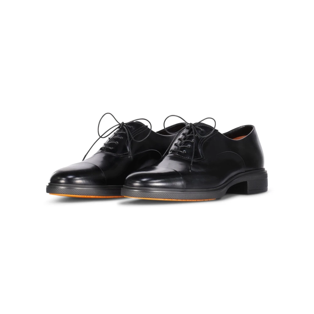 Santoni Men's Black Leather Oxford Shoes With Elastic Inserts - Dress Shoes - 11 Uk - Shoes