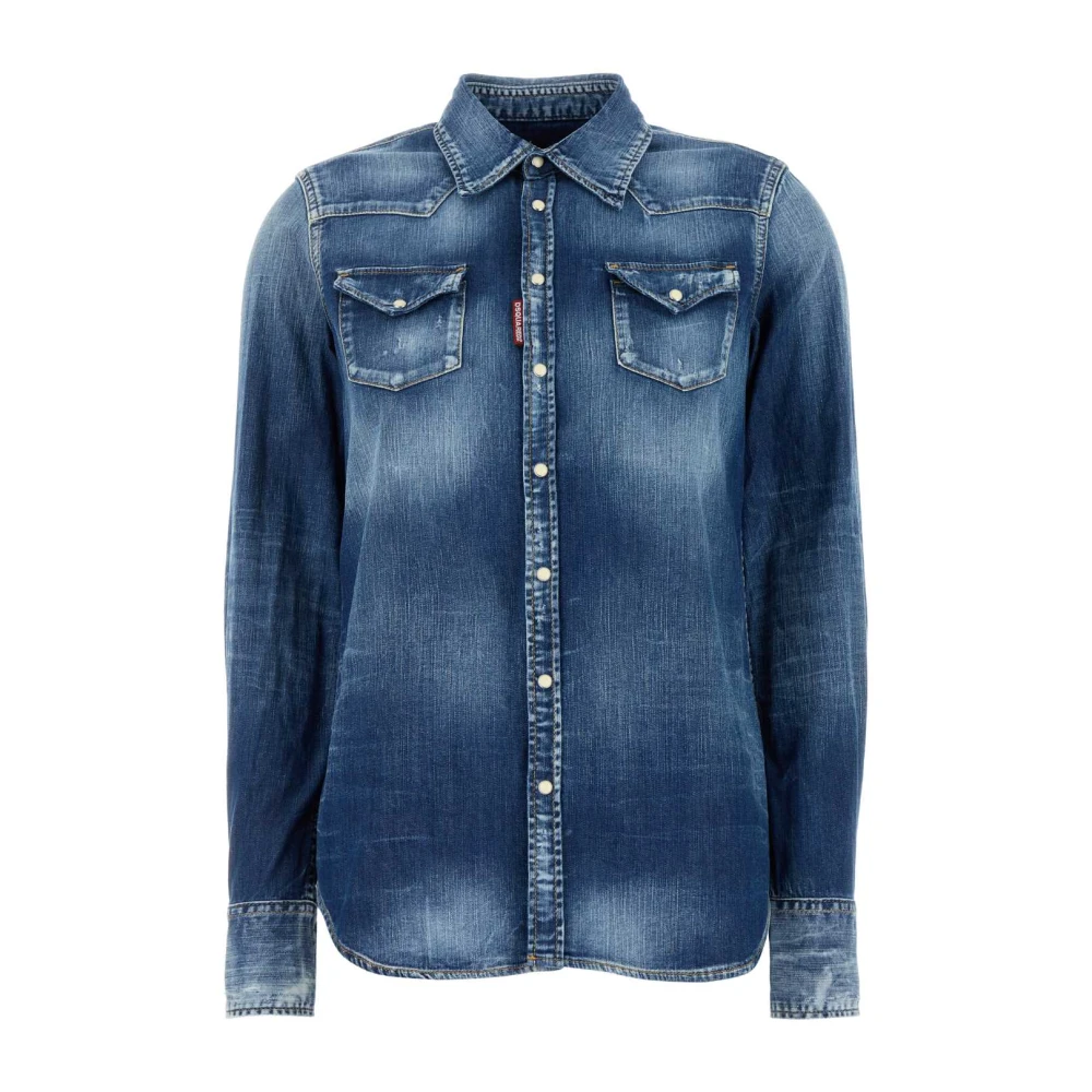 Dsquared2 Stretch Denim Western Skjorta Blue, Dam