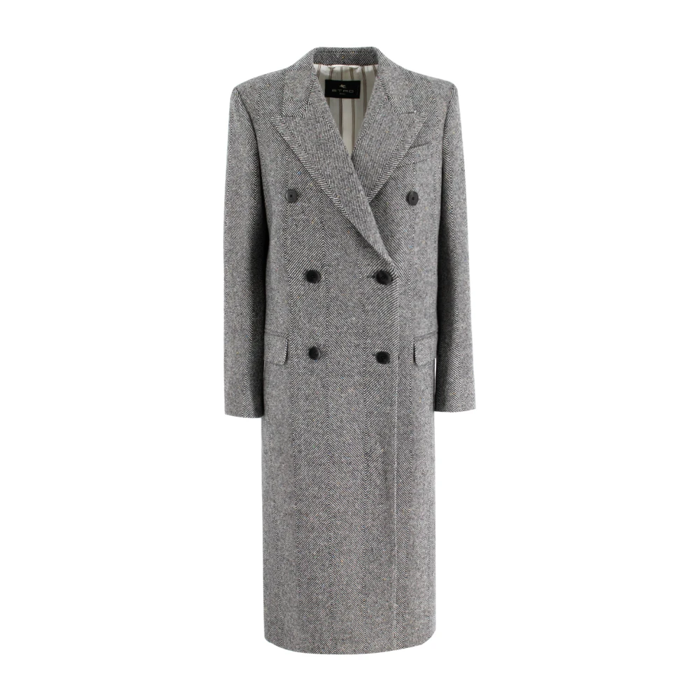 ETRO Dubbel-Breasted Herringbone Jas Gray Dames