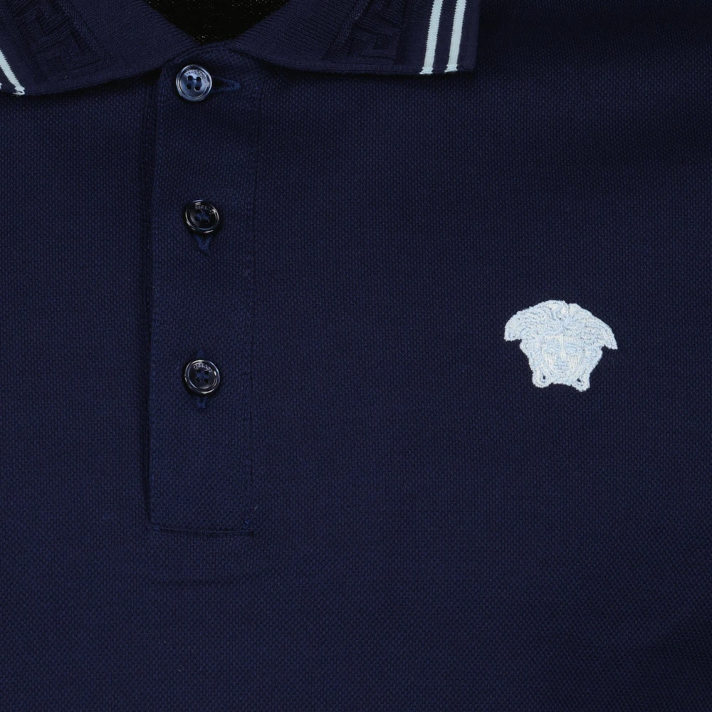 Versace Klassiek Poloshirt met Geborduurd Medusa Logo Blue Heren