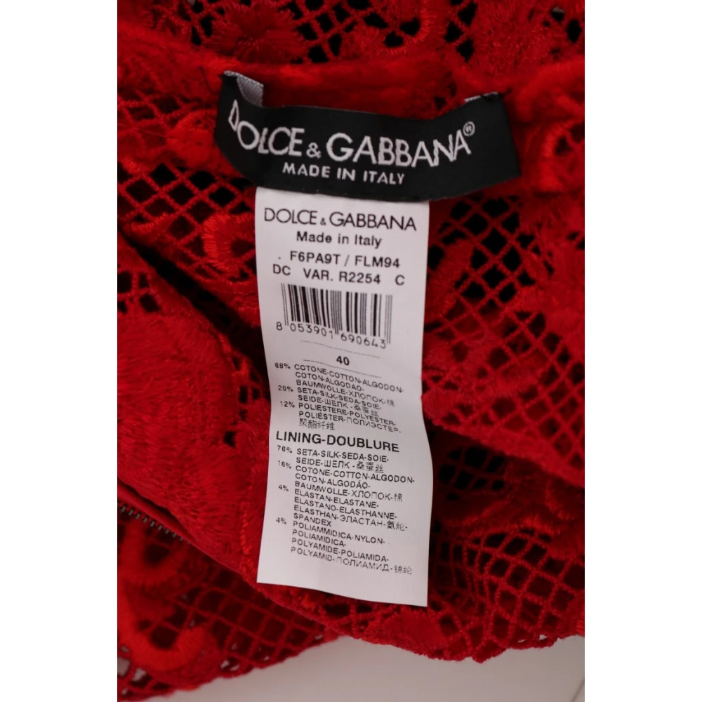 Dolce & Gabbana Bloemen Ricamo Sheath Lange Jurk Red Dames