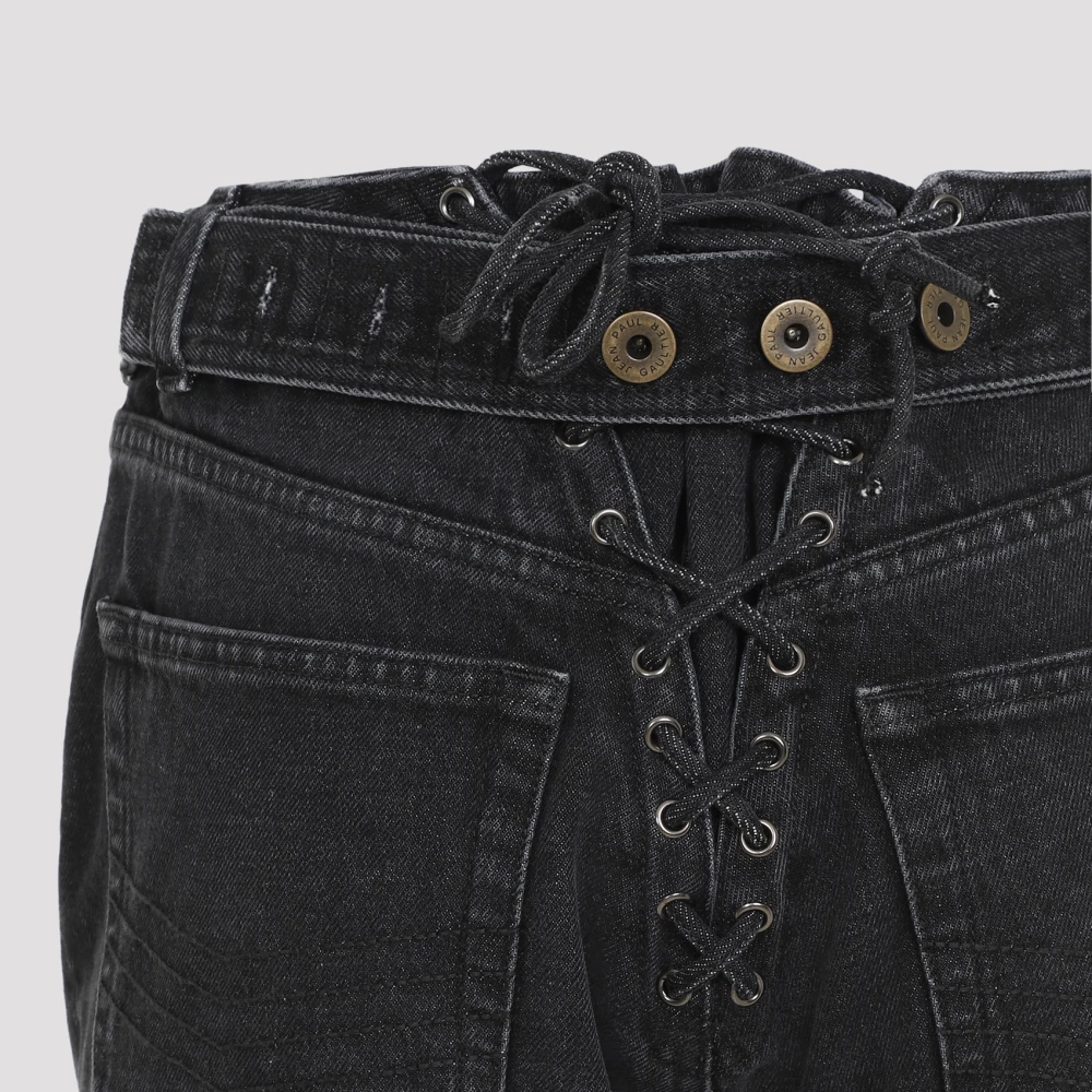 Jean Paul Gaultier Vintage Zwarte Denim Jeans met Vetersluiting Black Dames