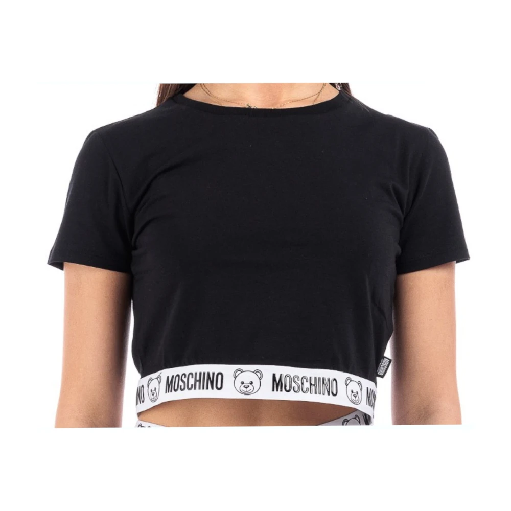 Moschino Zwarte Logo Band Crop T-shirt Black Dames