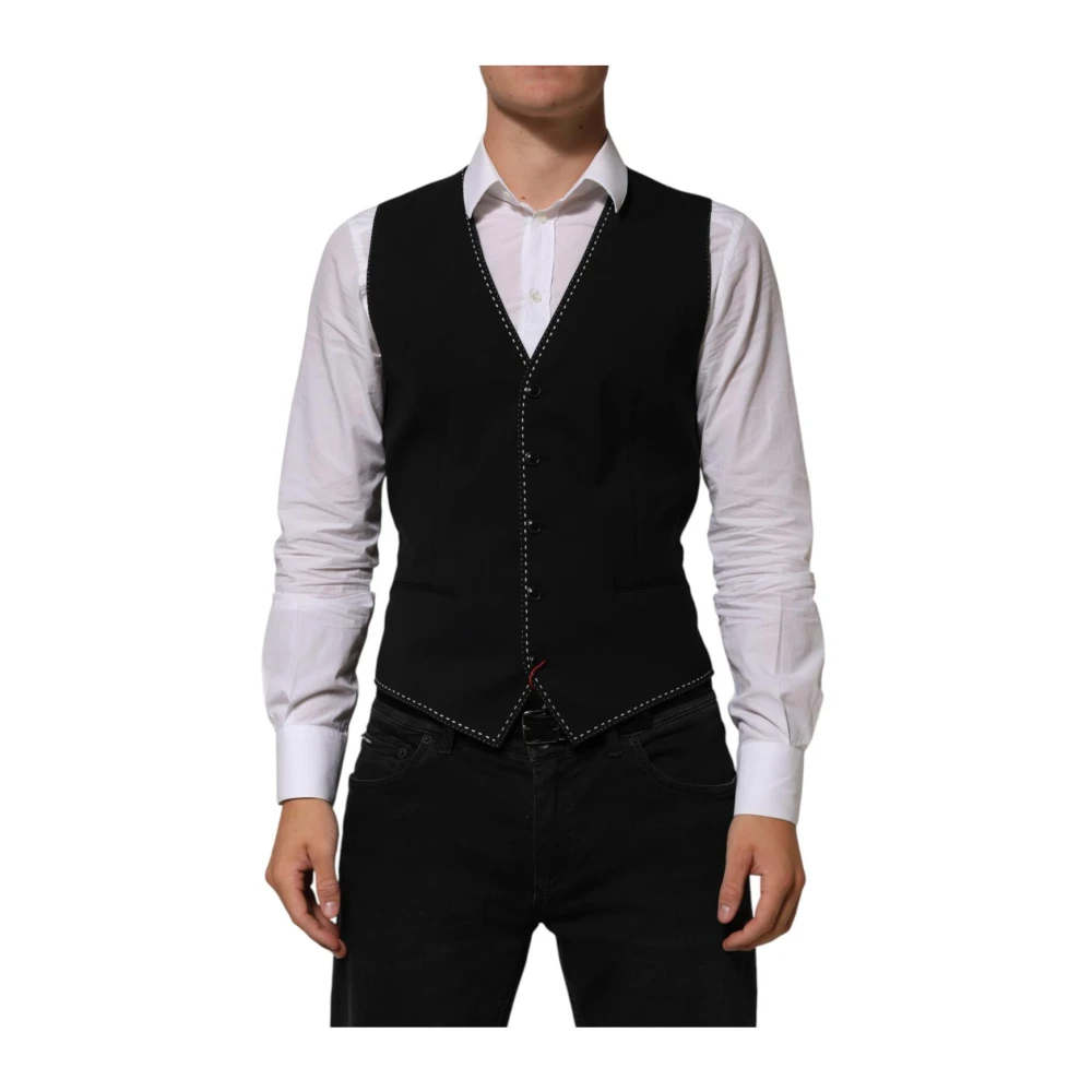 Dolce & Gabbana Hombre Negro - Chaleco De Vestir Formal De Lana - Suits - M