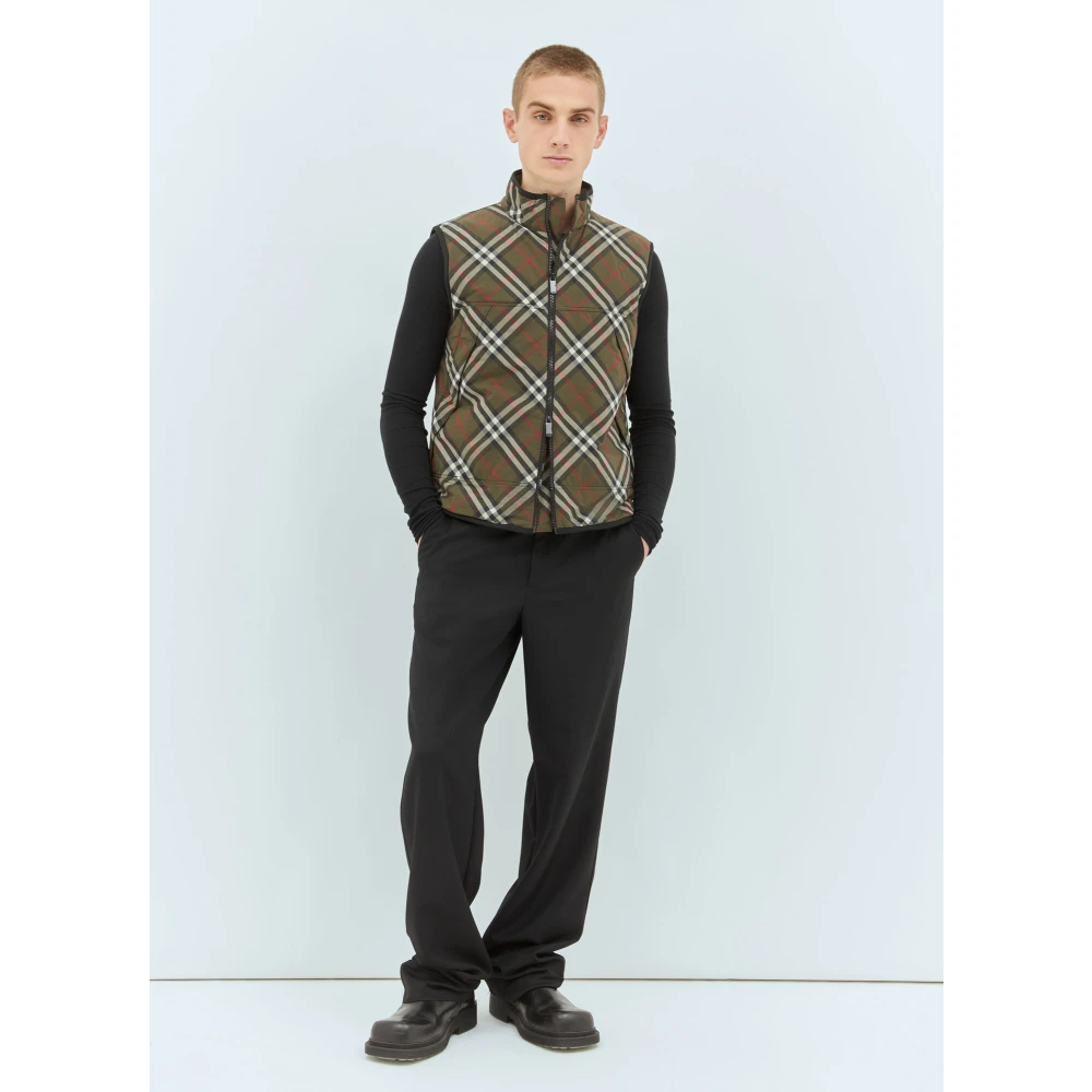 Burberry Geruite Gewatteerde Gilet met Oversized Zakken Green Heren