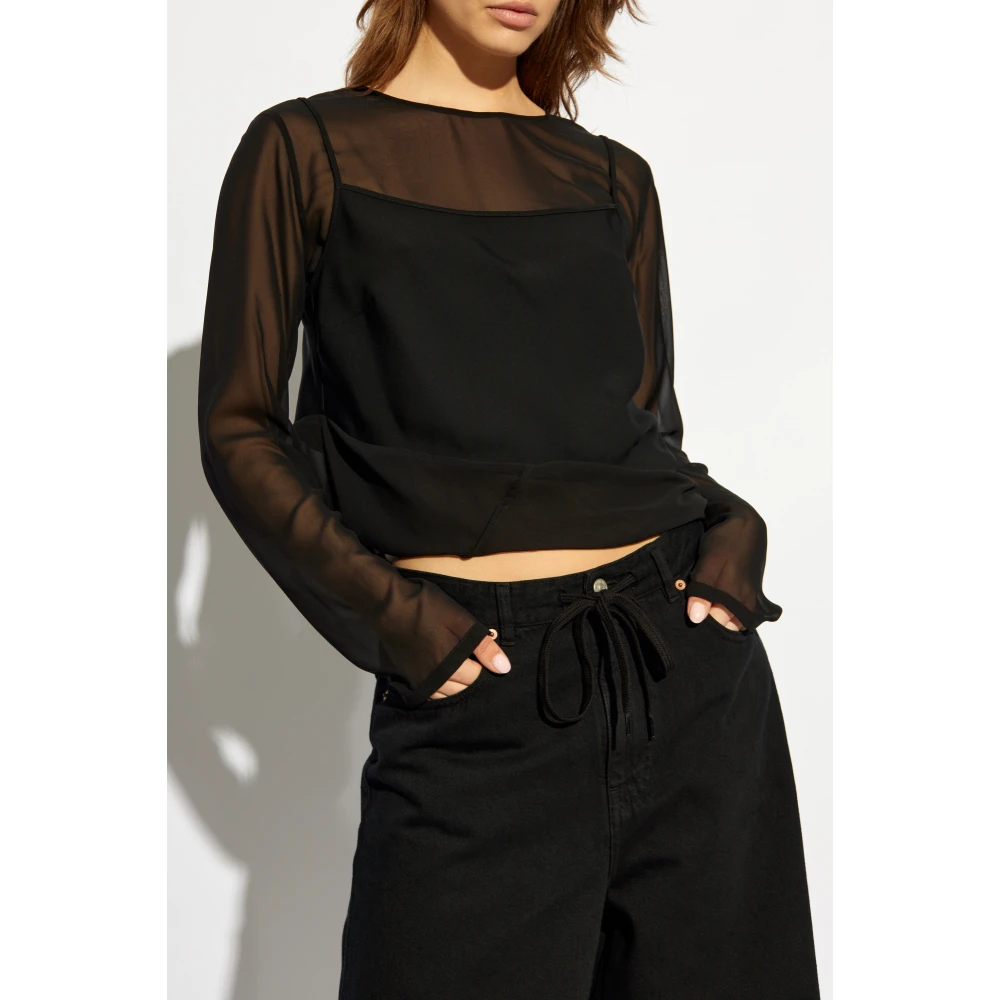MM6 Maison Margiela Double-Layered Top Black Dames