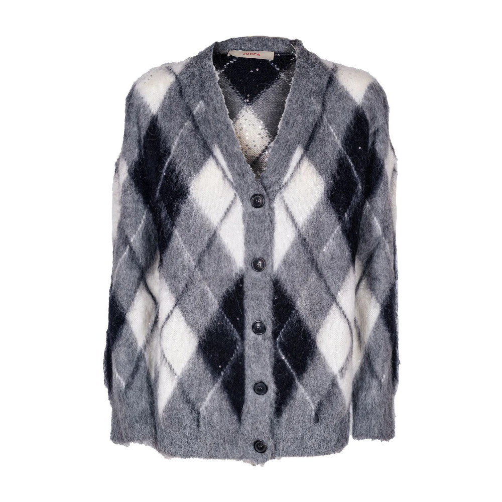 Jucca Cardigan met ruitpatroon in Mohair en Alpaca Gray Dames