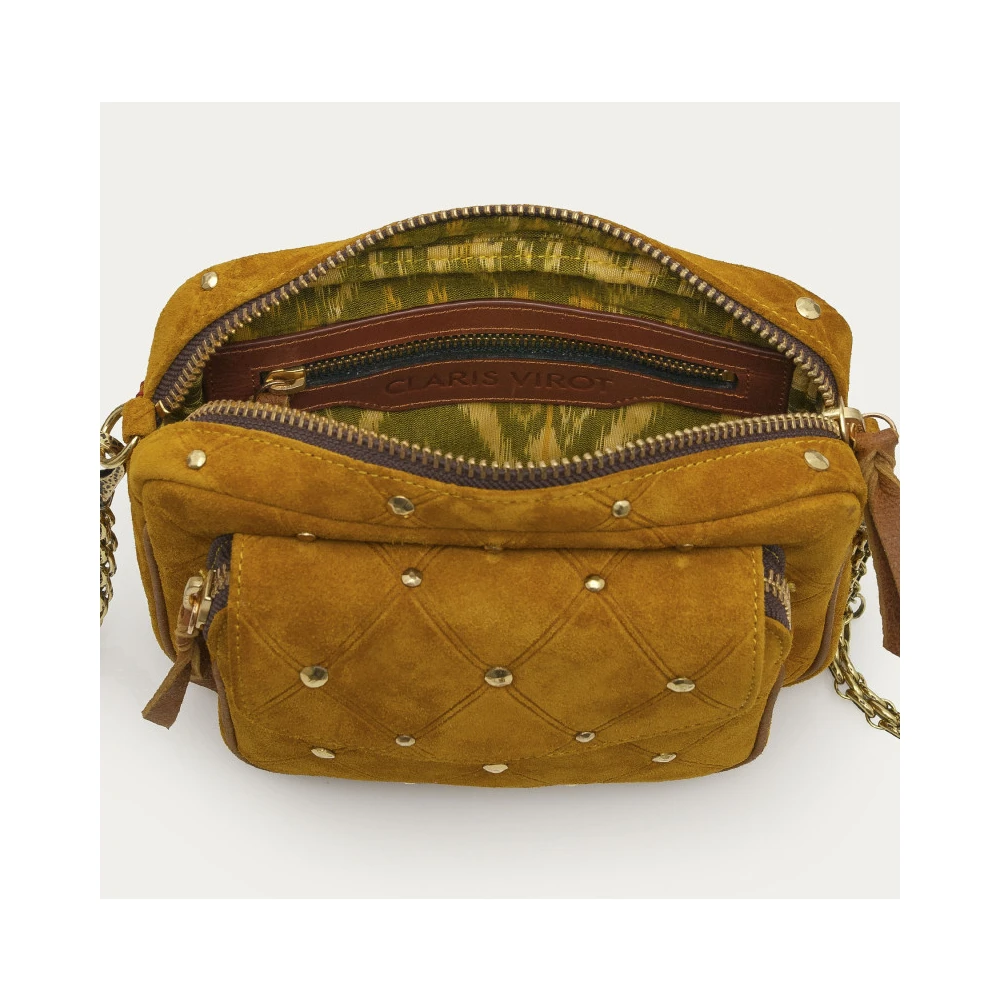 Claris Virot Amber Suède Schoudertas met Ketting Brown Dames