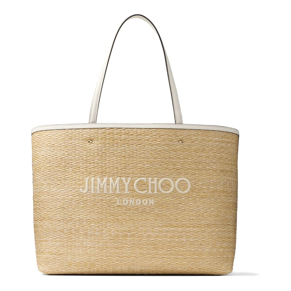 Jimmy Choo Beige Raffia Leren Schoudertas Beige Dames