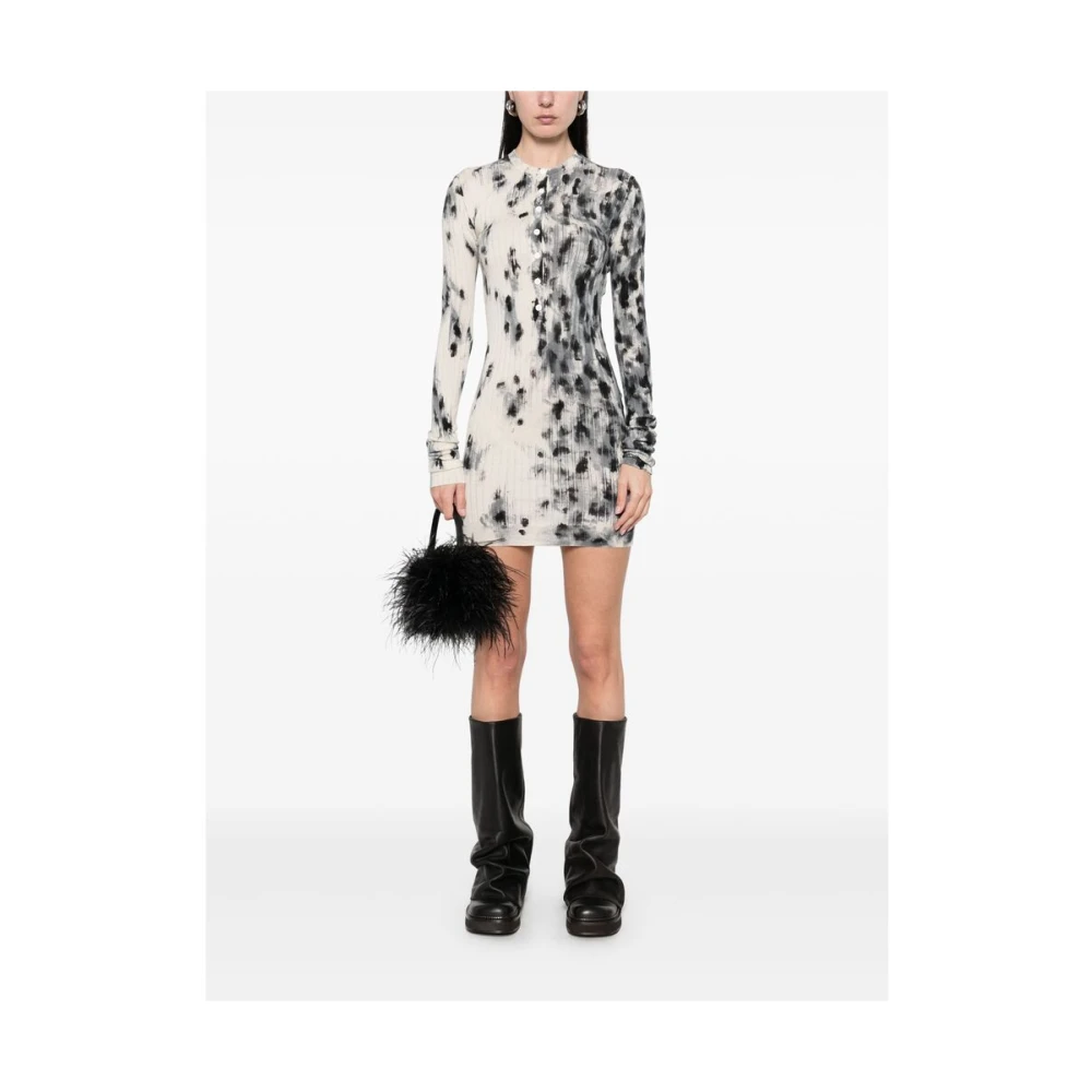 The Attico Witte Geborduurde Logo Lange Mouw Jurk White Dames