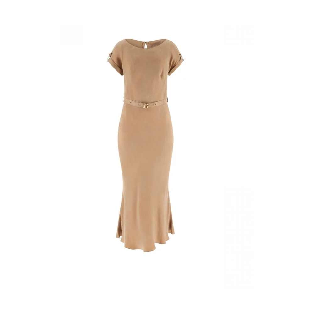Guess Vrouw Beige Kleedjes Dames, S, Viscose-Blend Midi Jurk