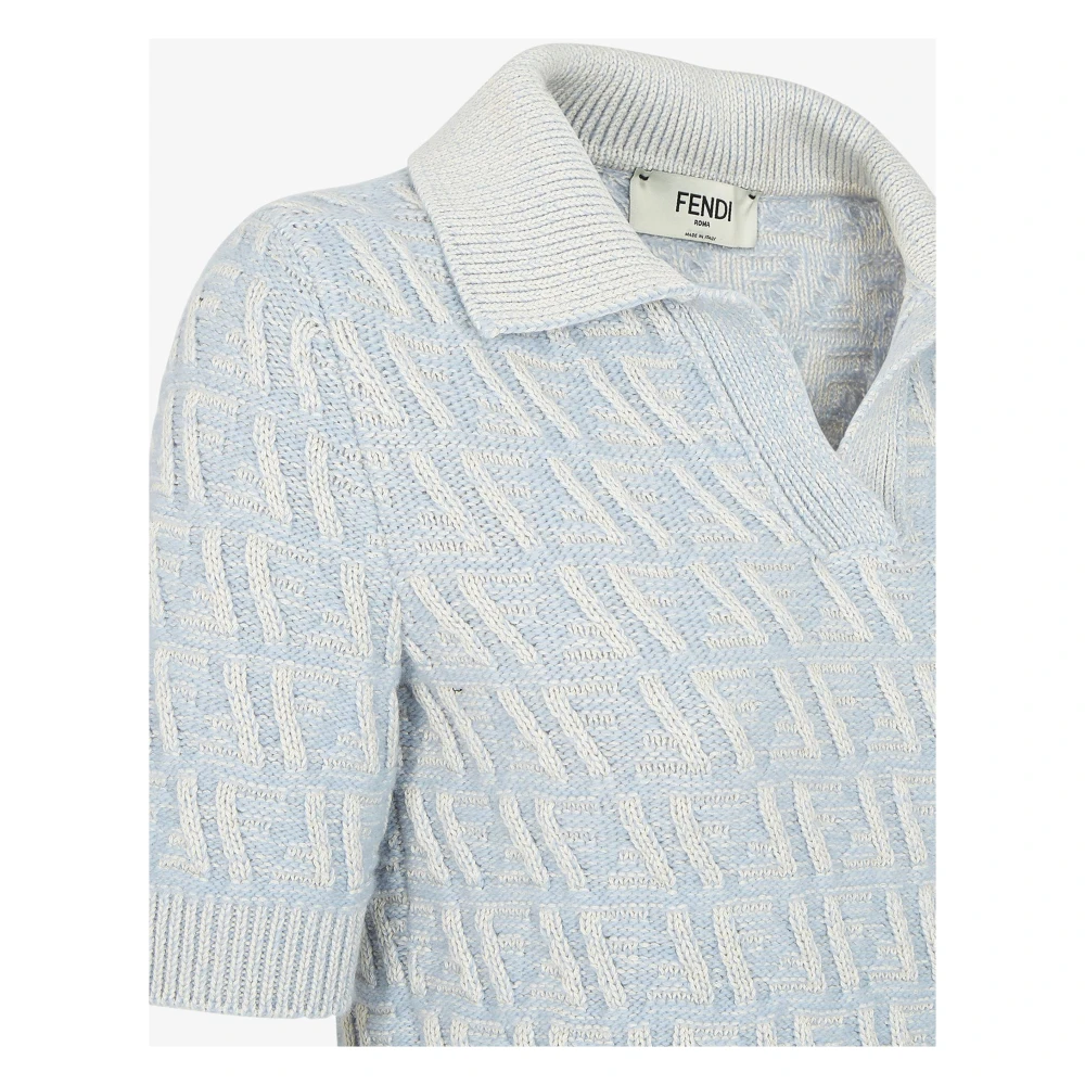 Fendi Blauwe Jacquard Sweater Geribbelde Kraag Blue Dames