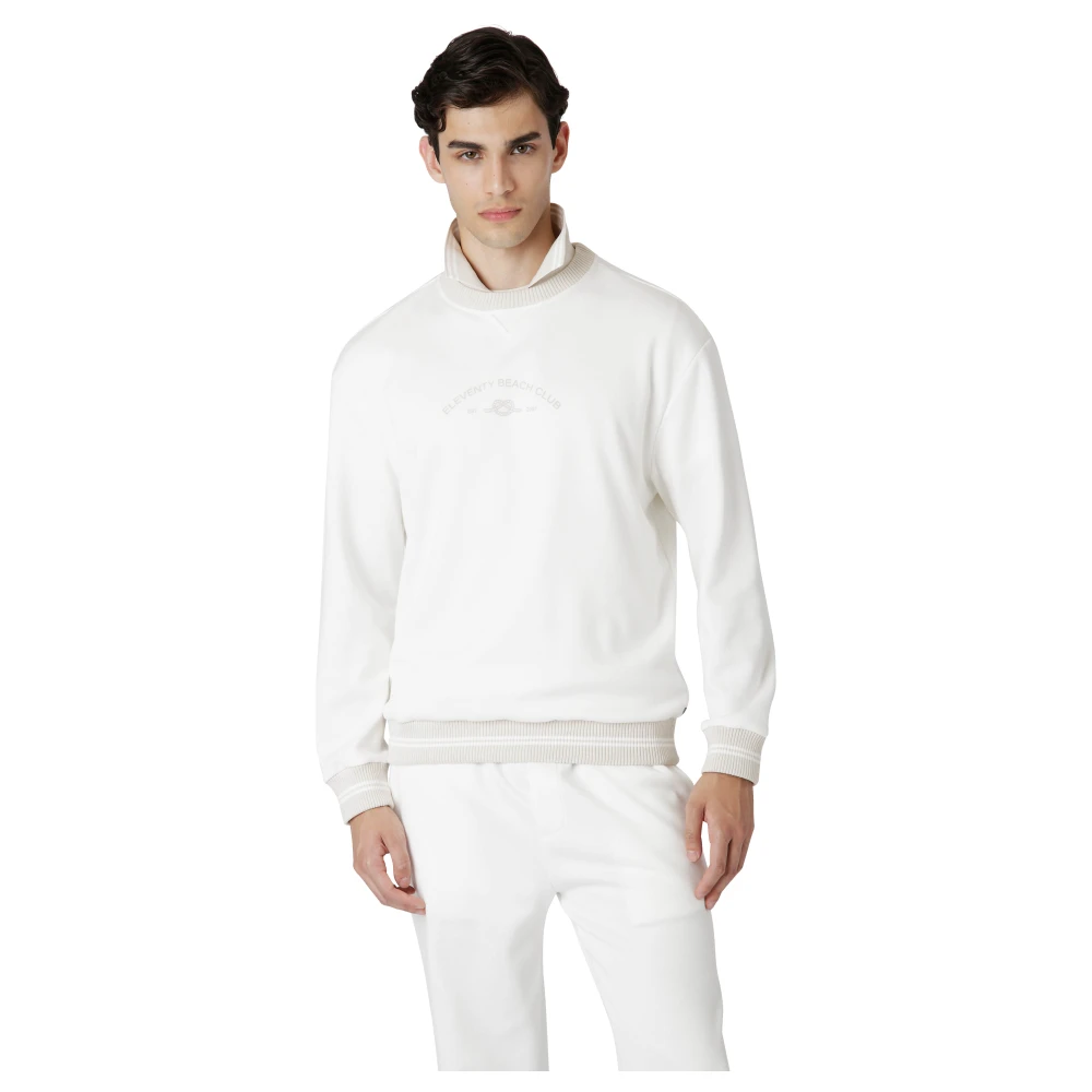 Eleventy Giza Cotton Crewneck Sweatshirt White Heren