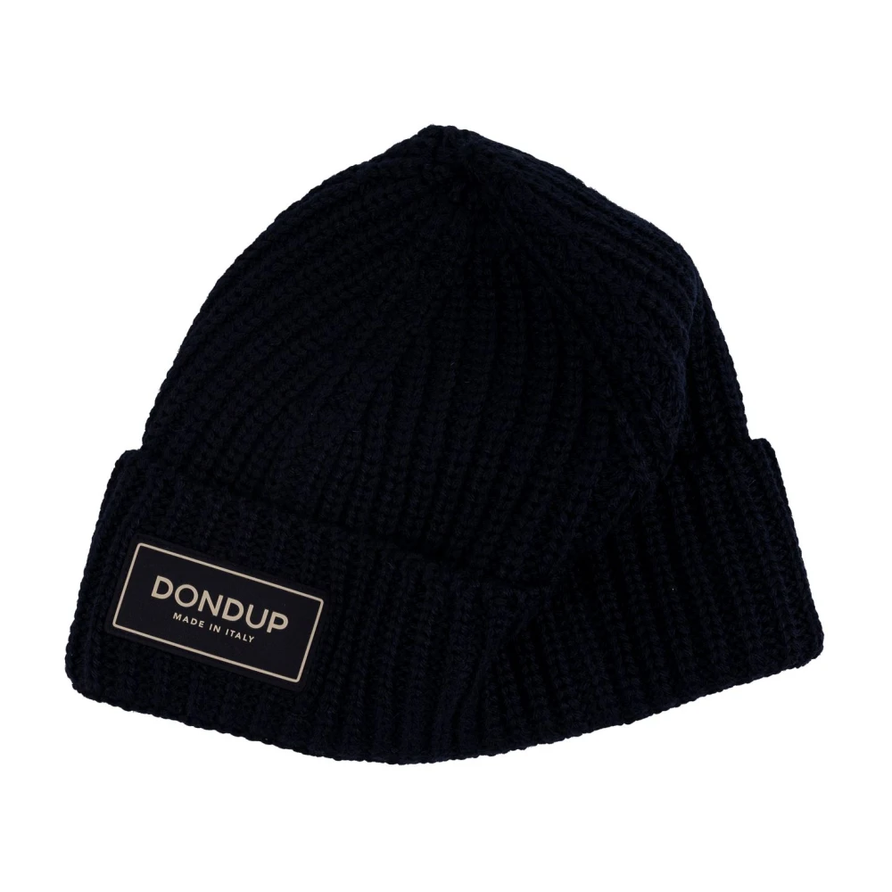 Dondup Gebreide wollen muts met stoffen logo Blue Heren