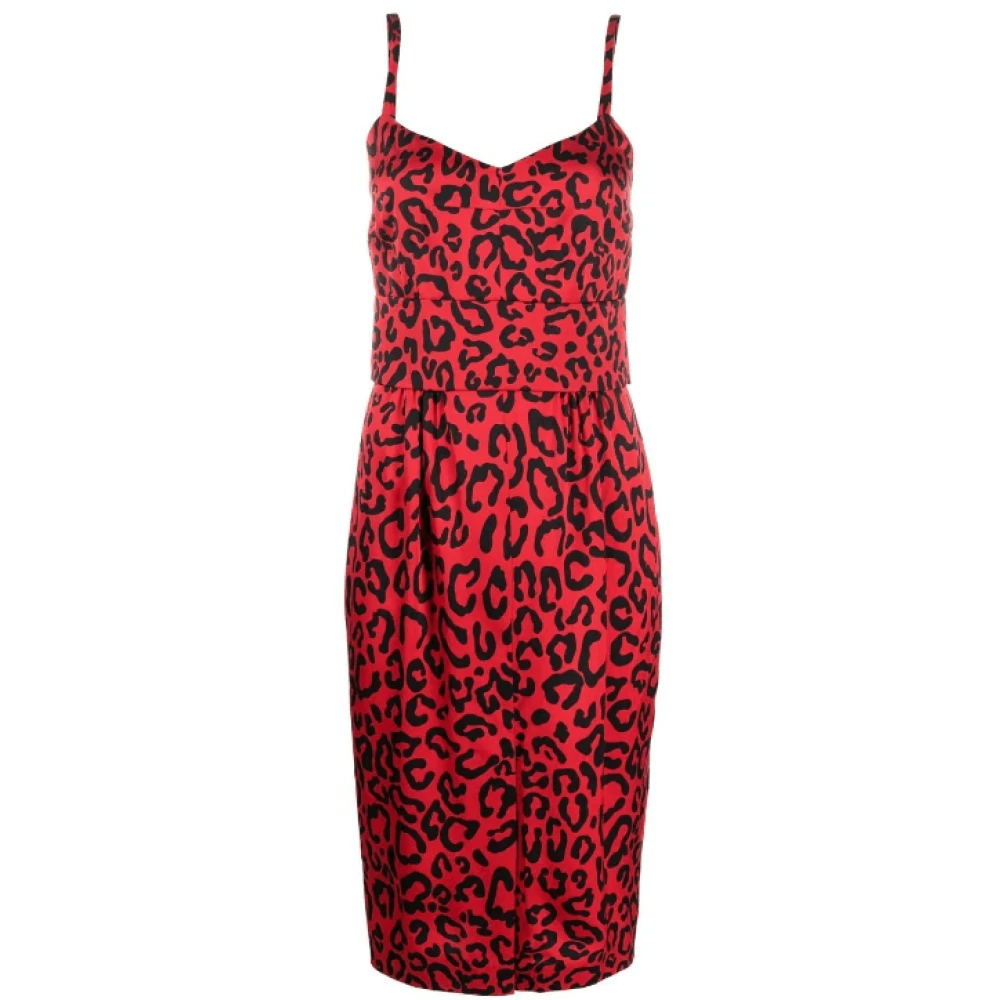 Dolce & Gabbana Zelfverzekerde Leopard-Print Midi Jurk Red Dames