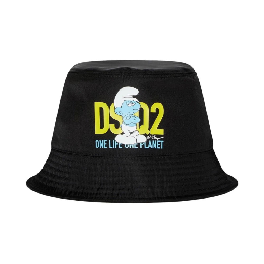 Dsquared2 Grouchy Smurfs Logo Bucket Hat Black, Herr