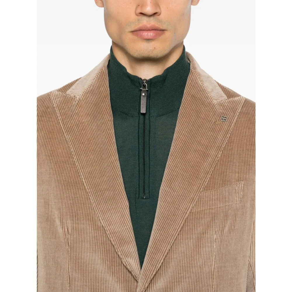 Tagliatore Ribfluwelen Blazer Peak Revers Bruin Beige Heren