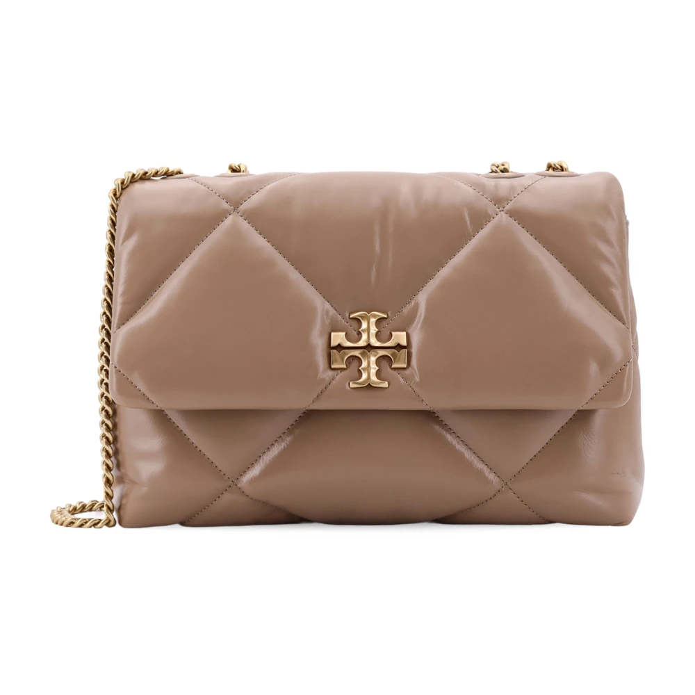 TORY BURCH Matelassé schoudertas met metalen logo Beige Dames