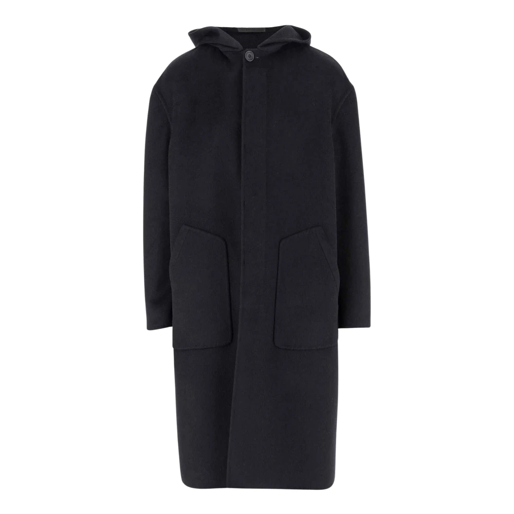 Giorgio Armani Lyxig Parka Kappa i Svart Kashmir Blandning Black, Herr