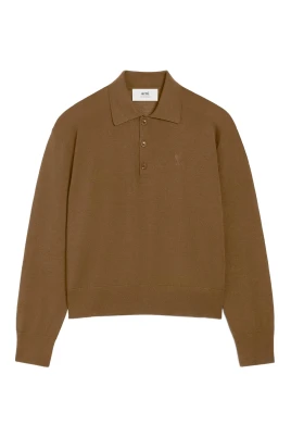 Brun Ull Silk Polo Skjorta