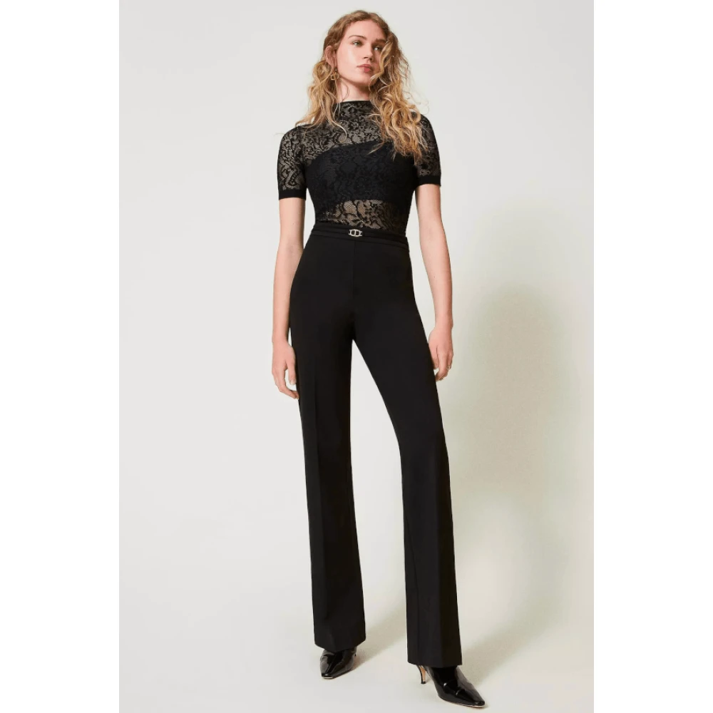 Twinset Recht gesneden Milano Gebreide Broek Black Dames