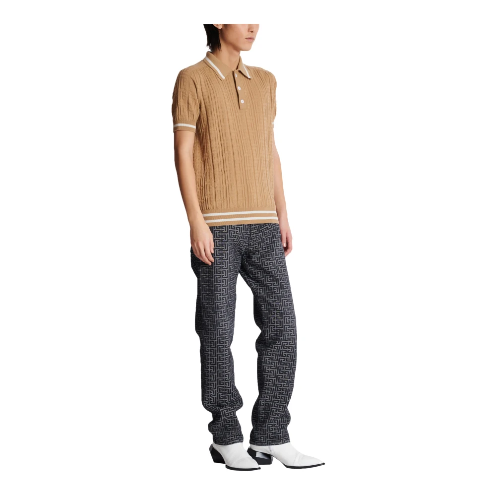 Balmain PB Labyrinth Wollen Poloshirt Beige Heren
