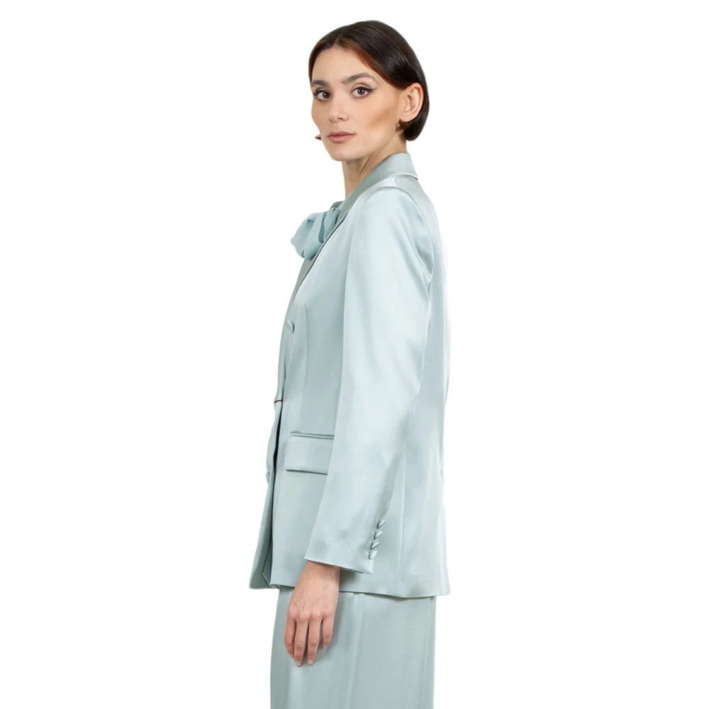 Max Mara Studio Roze Double-Breasted Jas Aquamarijn Kleur Blue Dames
