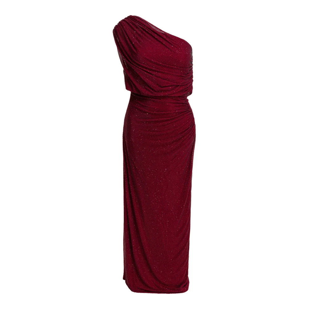 Self Portrait Women's Red Gowns, M, Rhinestone Drape Midi Dress