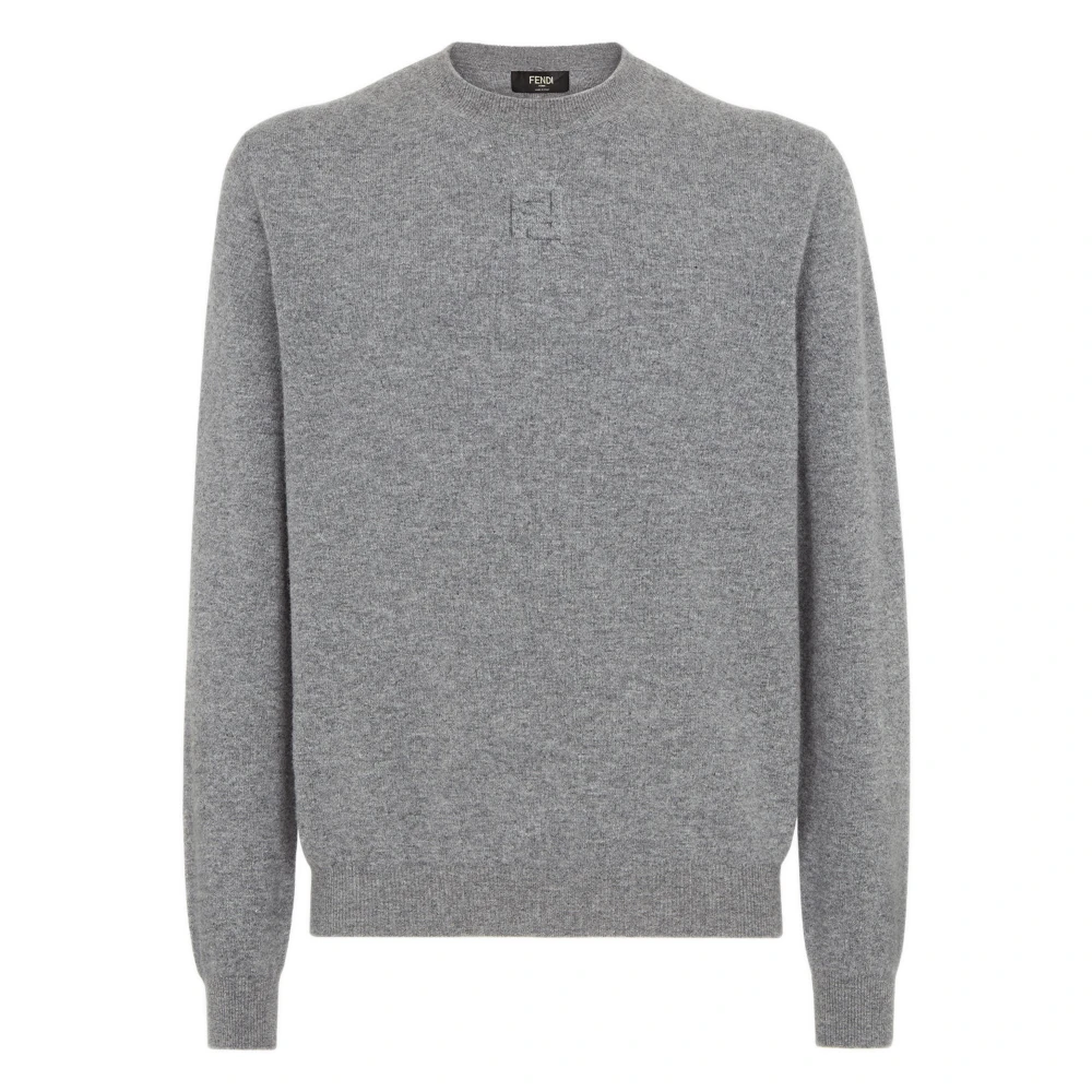 Fendi Grijze Wollen Crew Neck Sweater Gray Heren