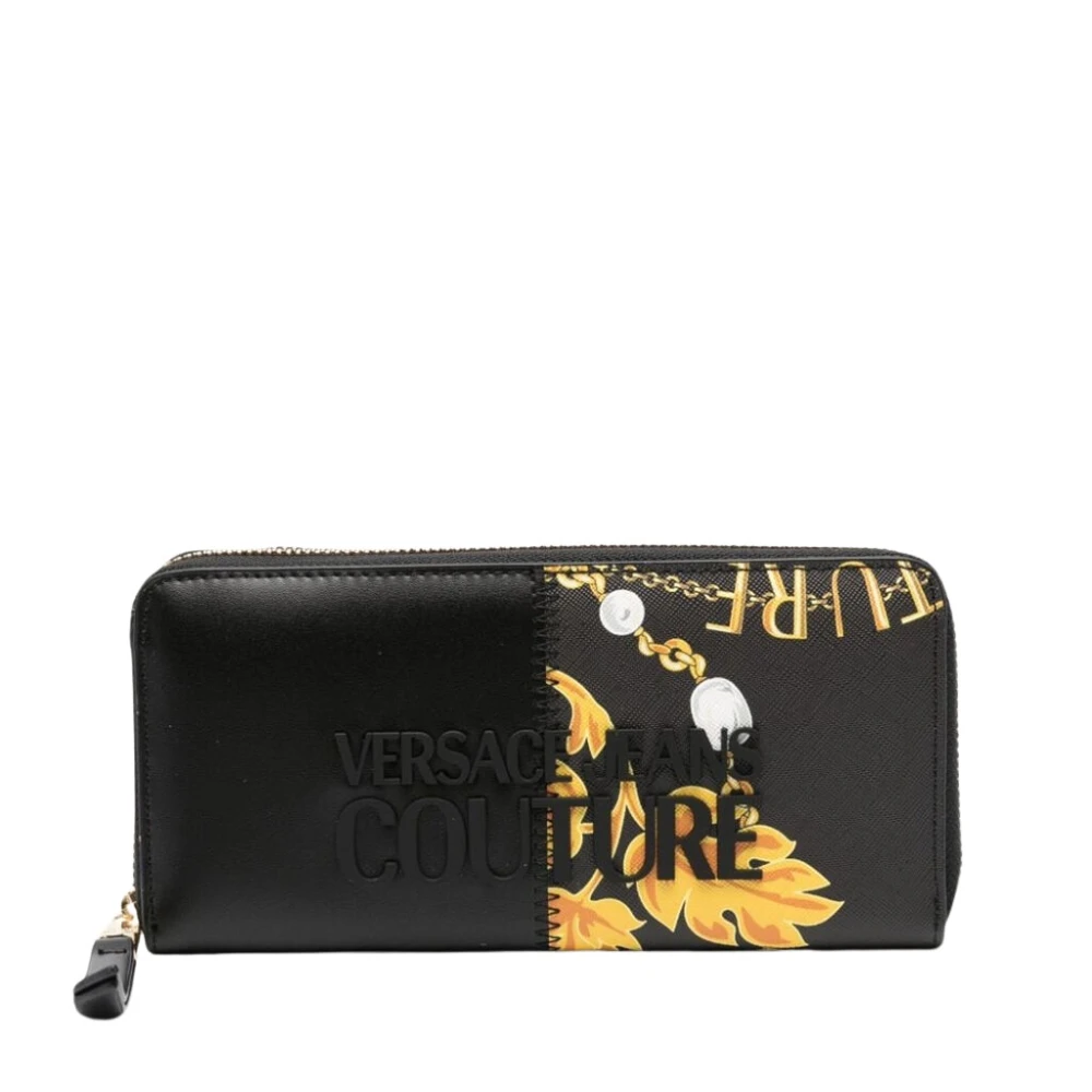 Versace Jeans Couture Half Chain Couture Portemonnee met Logo Plaque Black Dames