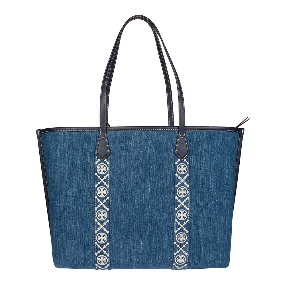 TORY BURCH Denim Triple Compartiment Tote Tas Blue Dames