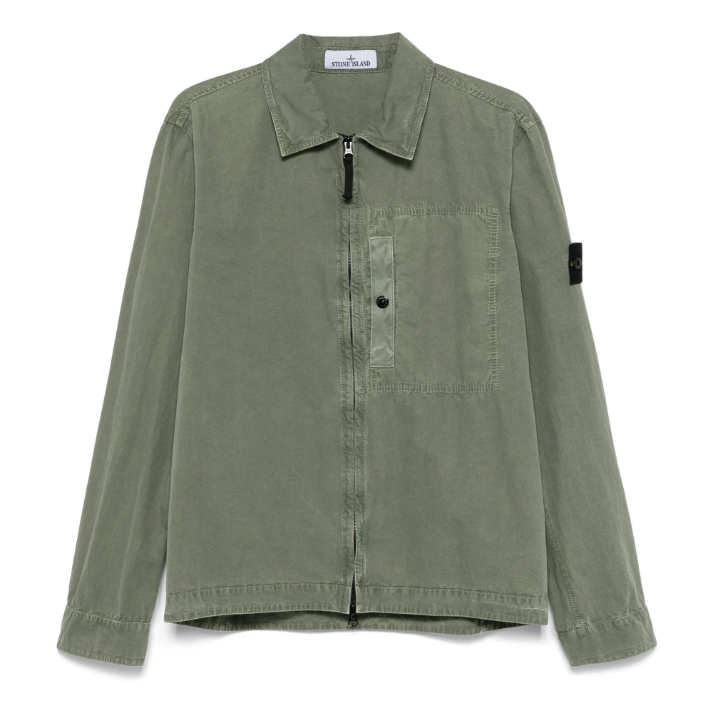 Stone Island Groene jassen met badge en zakken Green Heren