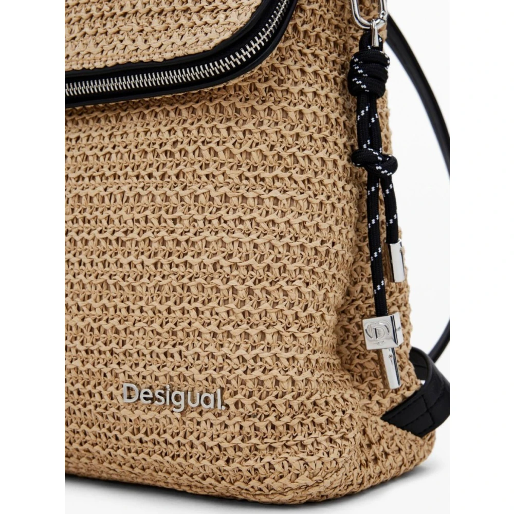 Desigual Raffia rugzak met meerdere compartimenten Beige Dames